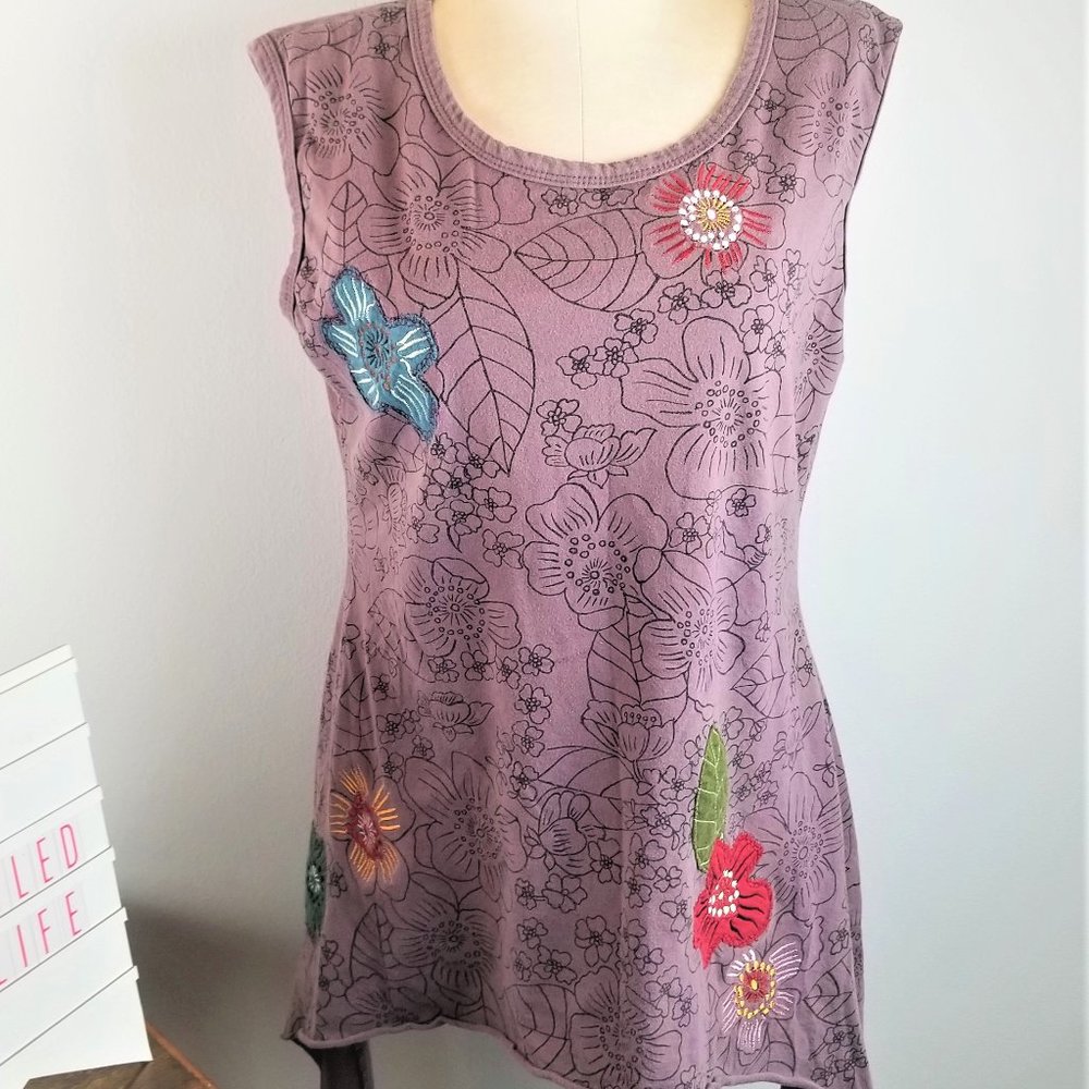 Fisher's Textile Plum Floral Handkerchief Tank
